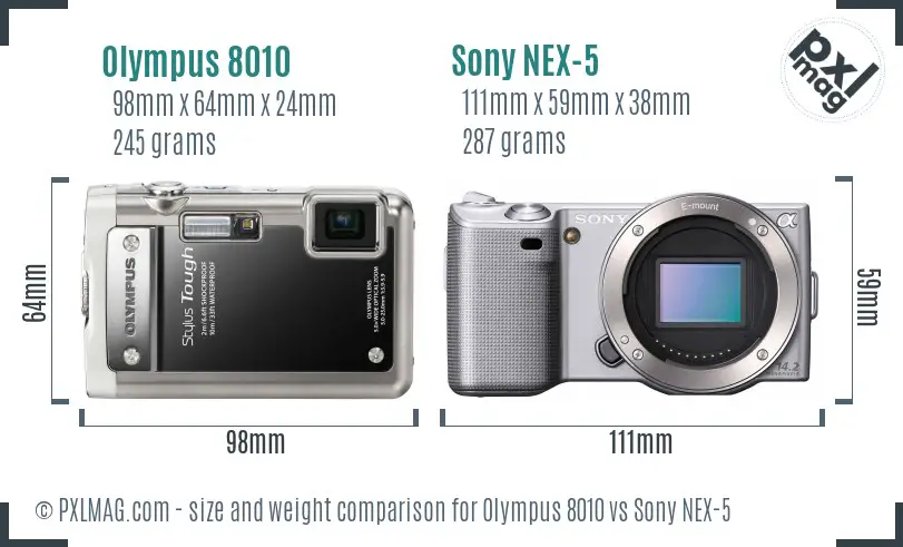 Olympus 8010 vs Sony NEX-5 size comparison