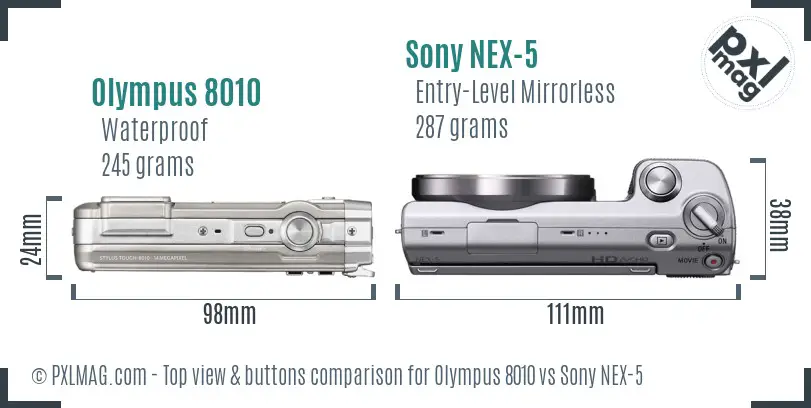 Olympus 8010 vs Sony NEX-5 top view buttons comparison