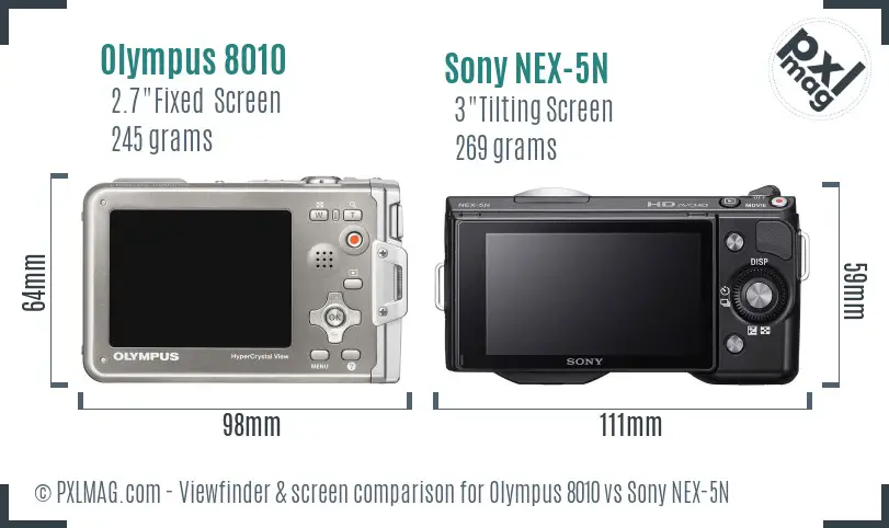 Olympus 8010 vs Sony NEX-5N Screen and Viewfinder comparison