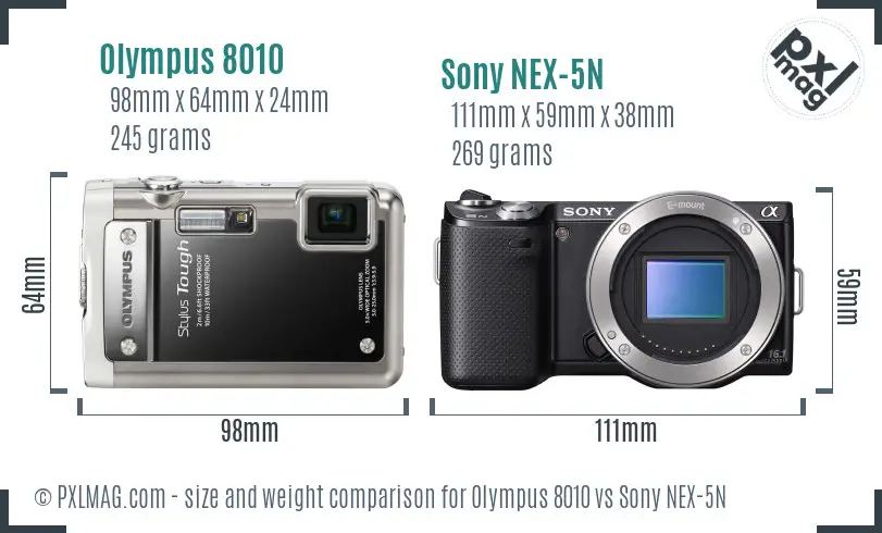 Olympus 8010 vs Sony NEX-5N size comparison