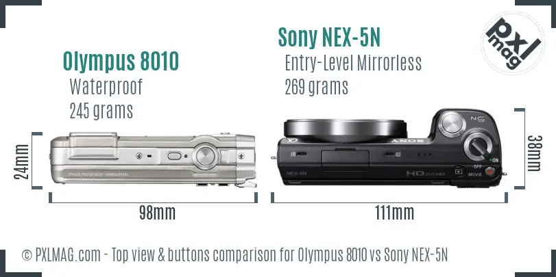 Olympus 8010 vs Sony NEX-5N top view buttons comparison