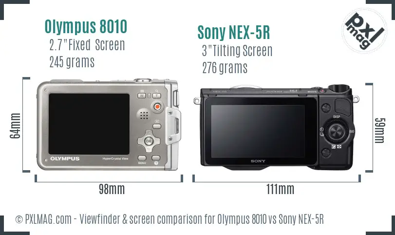 Olympus 8010 vs Sony NEX-5R Screen and Viewfinder comparison