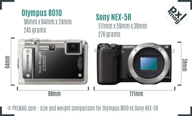 Olympus 8010 vs Sony NEX-5R size comparison