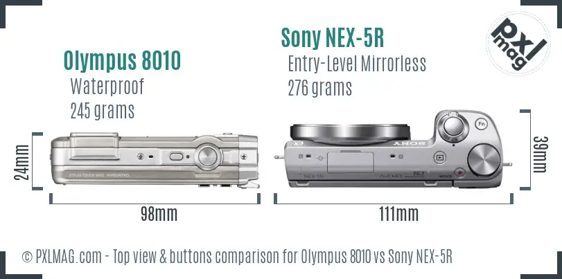Olympus 8010 vs Sony NEX-5R top view buttons comparison