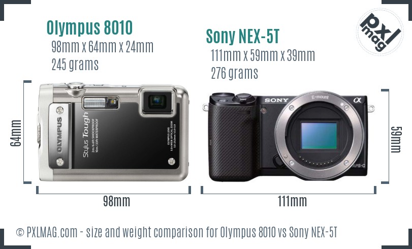 Olympus 8010 vs Sony NEX-5T size comparison