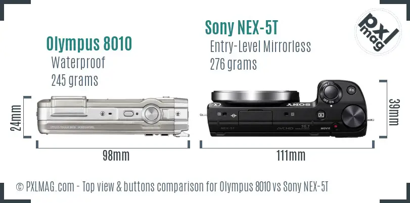 Olympus 8010 vs Sony NEX-5T top view buttons comparison