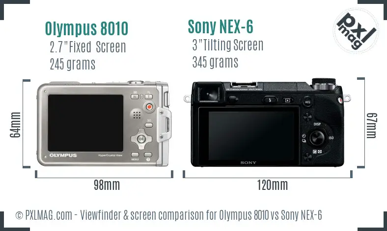 Olympus 8010 vs Sony NEX-6 Screen and Viewfinder comparison
