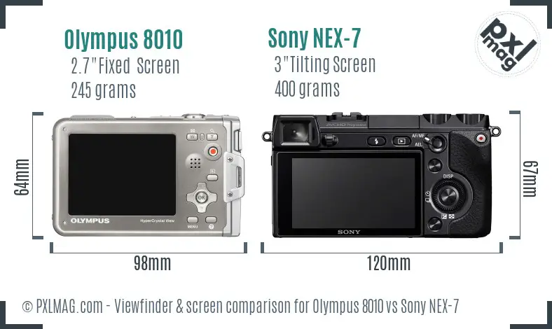 Olympus 8010 vs Sony NEX-7 Screen and Viewfinder comparison