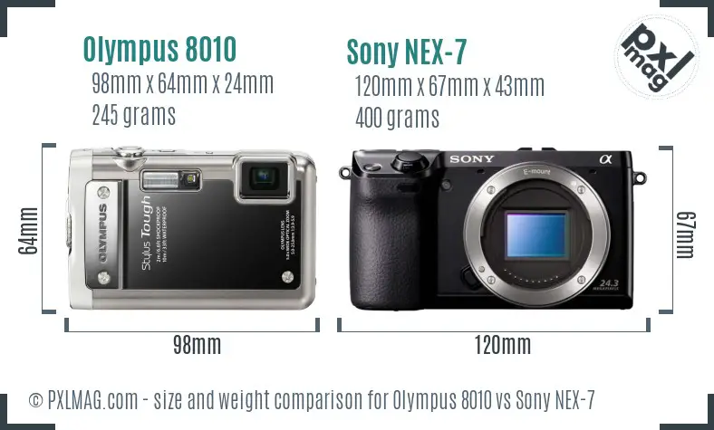 Olympus 8010 vs Sony NEX-7 size comparison