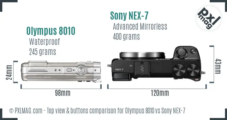 Olympus 8010 vs Sony NEX-7 top view buttons comparison