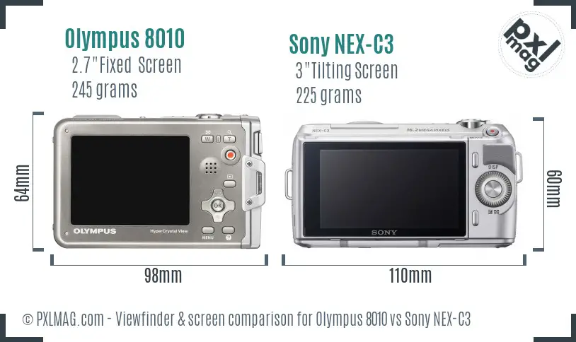 Olympus 8010 vs Sony NEX-C3 Screen and Viewfinder comparison
