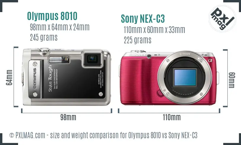 Olympus 8010 vs Sony NEX-C3 size comparison