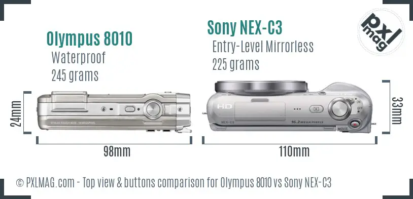 Olympus 8010 vs Sony NEX-C3 top view buttons comparison