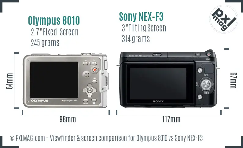 Olympus 8010 vs Sony NEX-F3 Screen and Viewfinder comparison