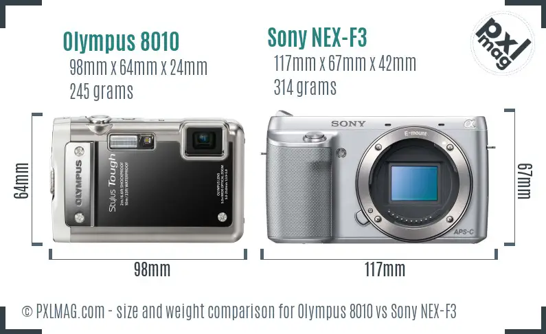 Olympus 8010 vs Sony NEX-F3 size comparison