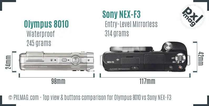 Olympus 8010 vs Sony NEX-F3 top view buttons comparison