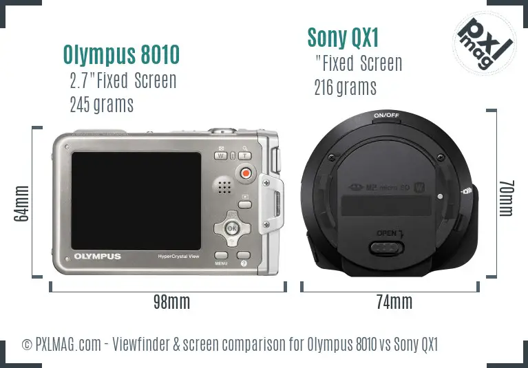 Olympus 8010 vs Sony QX1 Screen and Viewfinder comparison
