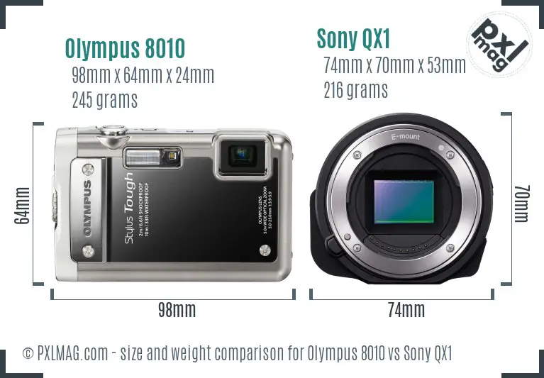Olympus 8010 vs Sony QX1 size comparison