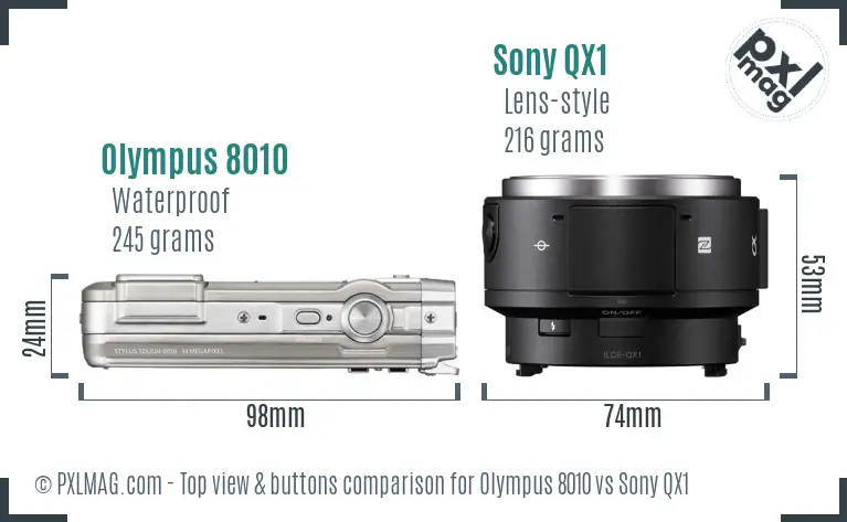 Olympus 8010 vs Sony QX1 top view buttons comparison