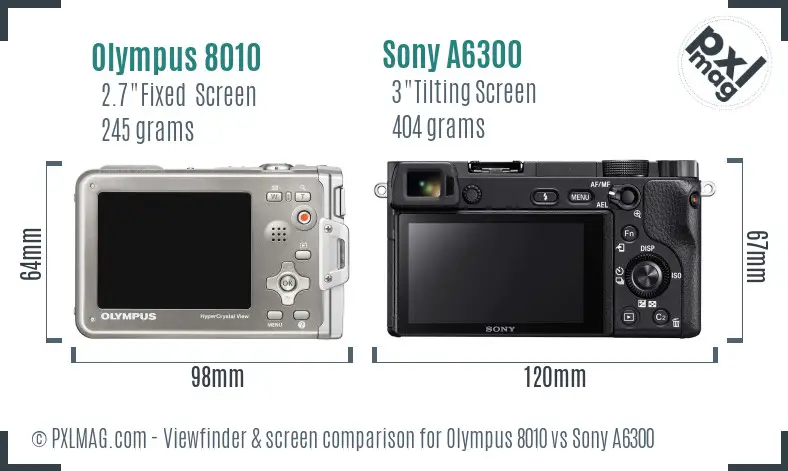 Olympus 8010 vs Sony A6300 Screen and Viewfinder comparison