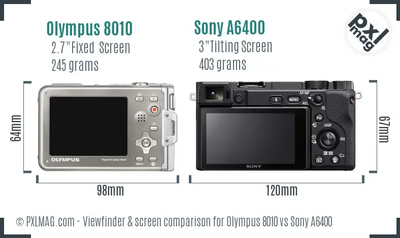 Olympus 8010 vs Sony A6400 Screen and Viewfinder comparison