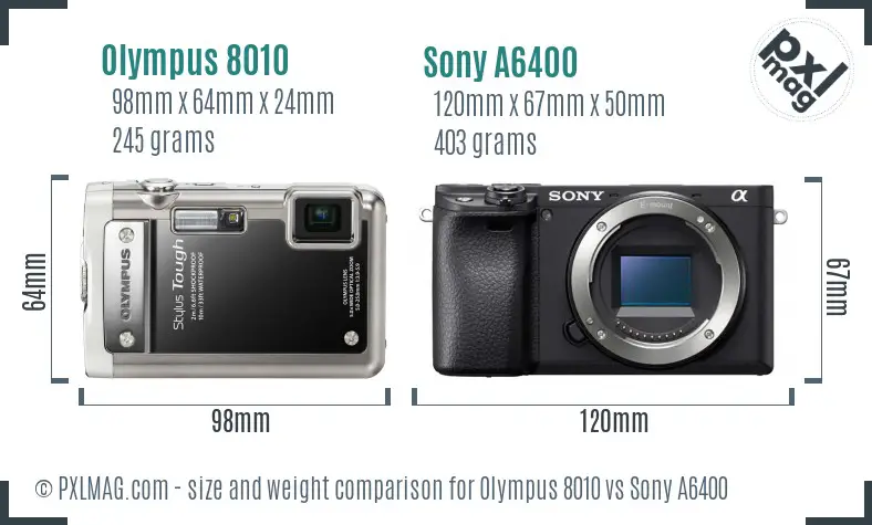 Olympus 8010 vs Sony A6400 size comparison