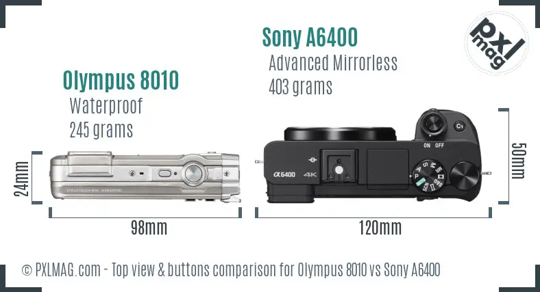 Olympus 8010 vs Sony A6400 top view buttons comparison