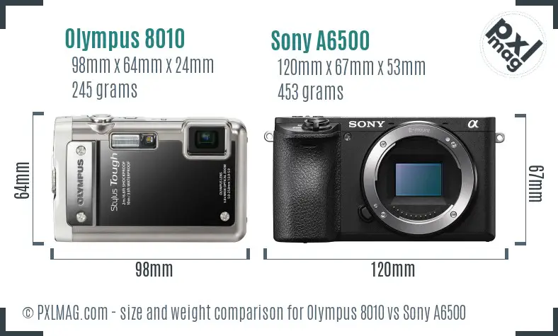 Olympus 8010 vs Sony A6500 size comparison