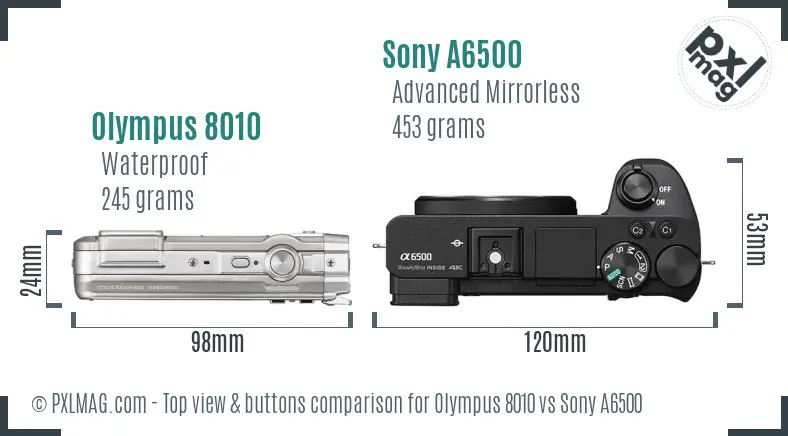Olympus 8010 vs Sony A6500 top view buttons comparison