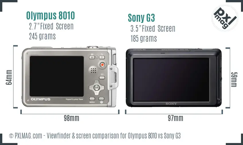 Olympus 8010 vs Sony G3 Screen and Viewfinder comparison