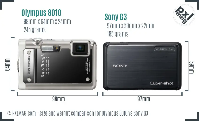 Olympus 8010 vs Sony G3 size comparison