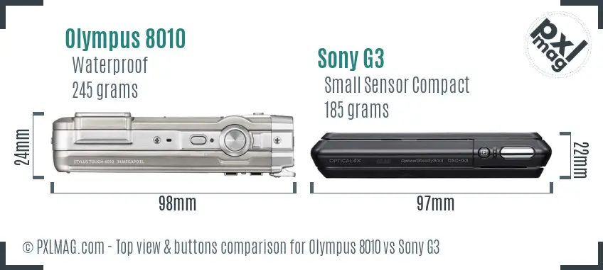 Olympus 8010 vs Sony G3 top view buttons comparison
