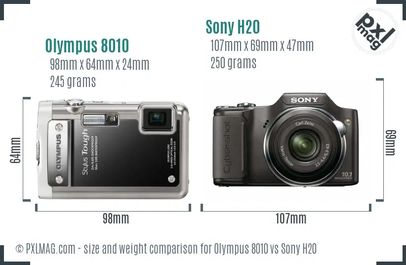 Olympus 8010 vs Sony H20 size comparison