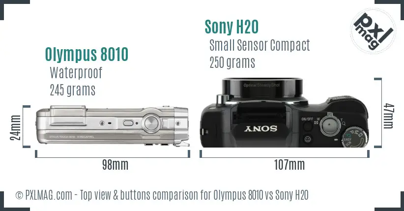 Olympus 8010 vs Sony H20 top view buttons comparison