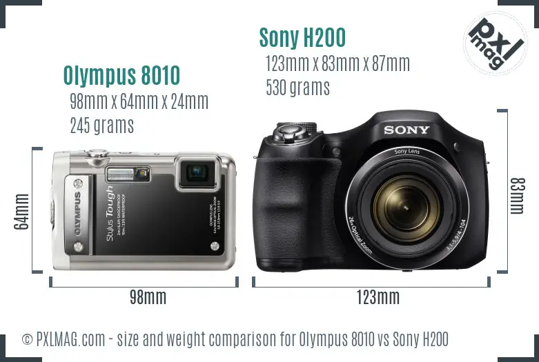 Olympus 8010 vs Sony H200 size comparison