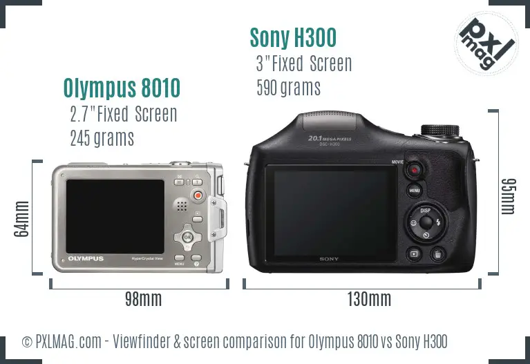 Olympus 8010 vs Sony H300 Screen and Viewfinder comparison