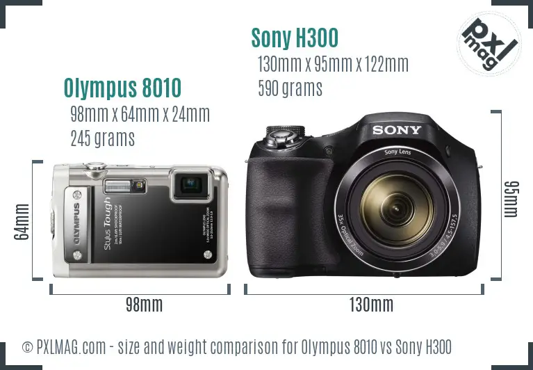 Olympus 8010 vs Sony H300 size comparison
