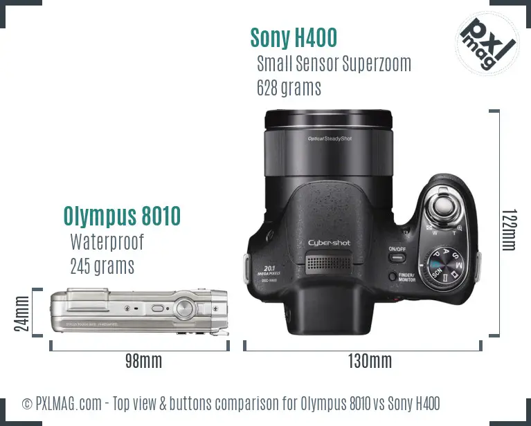 Olympus 8010 vs Sony H400 top view buttons comparison