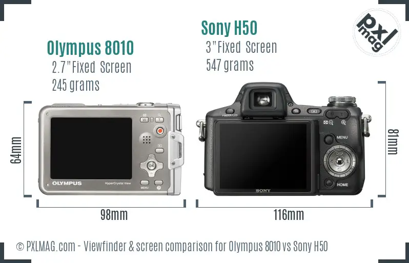 Olympus 8010 vs Sony H50 Screen and Viewfinder comparison