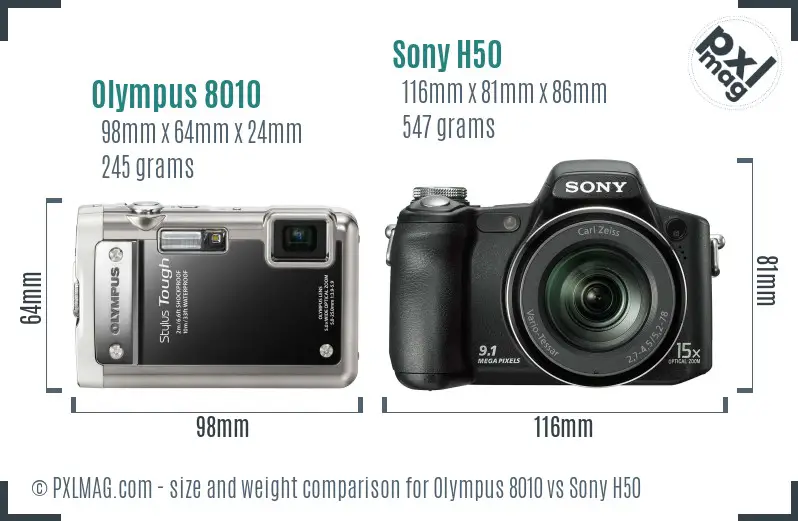 Olympus 8010 vs Sony H50 size comparison