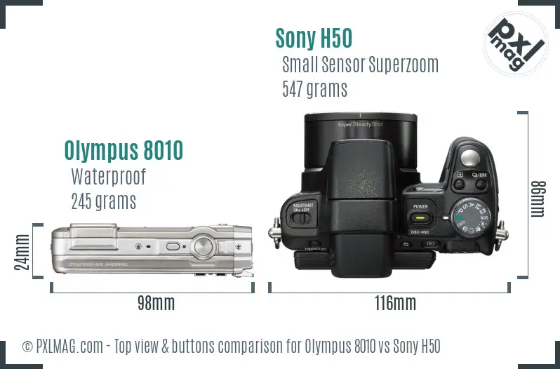 Olympus 8010 vs Sony H50 top view buttons comparison