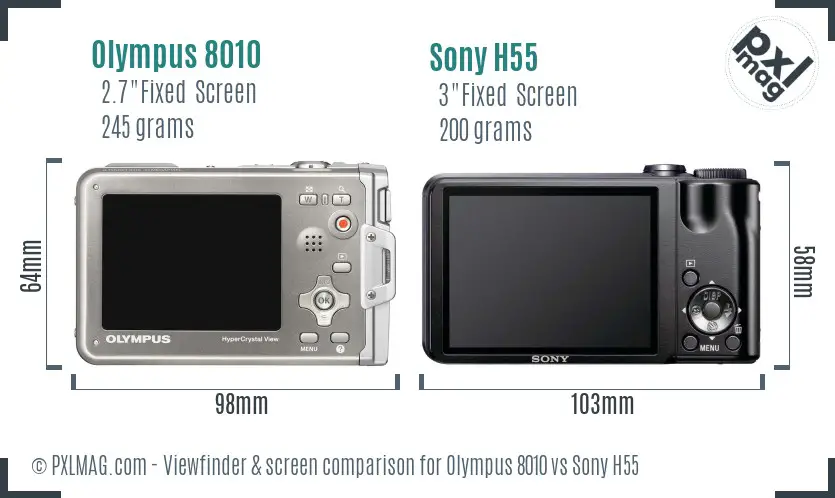 Olympus 8010 vs Sony H55 Screen and Viewfinder comparison