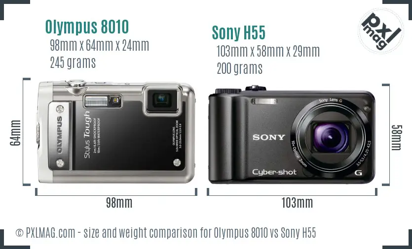 Olympus 8010 vs Sony H55 size comparison