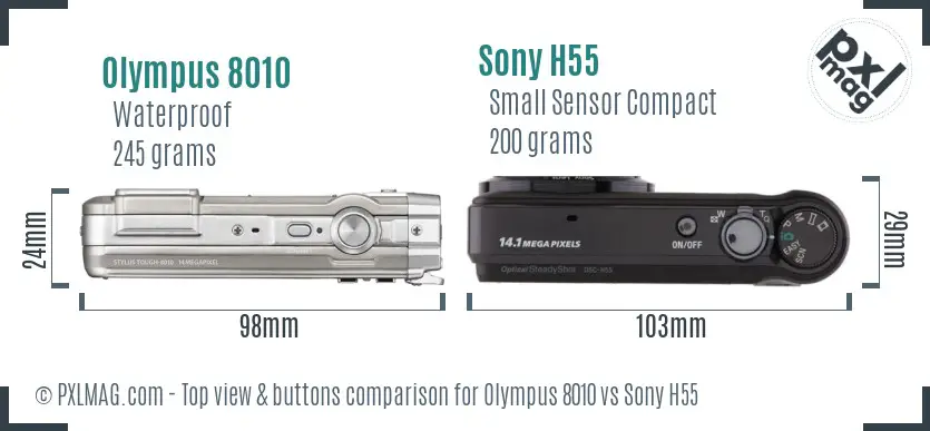 Olympus 8010 vs Sony H55 top view buttons comparison