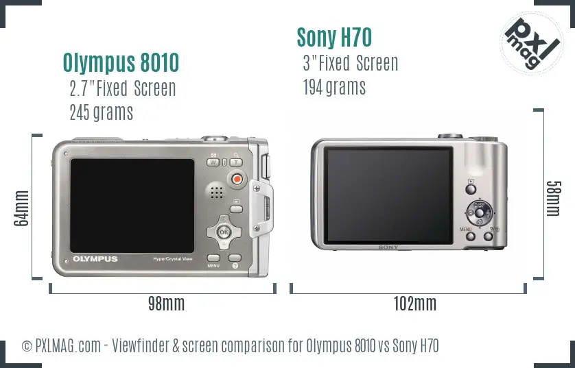 Olympus 8010 vs Sony H70 Screen and Viewfinder comparison