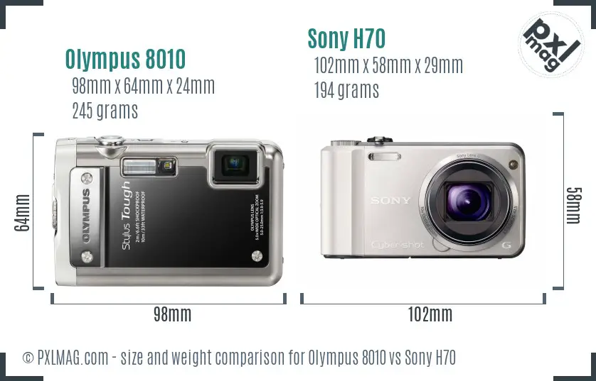 Olympus 8010 vs Sony H70 size comparison