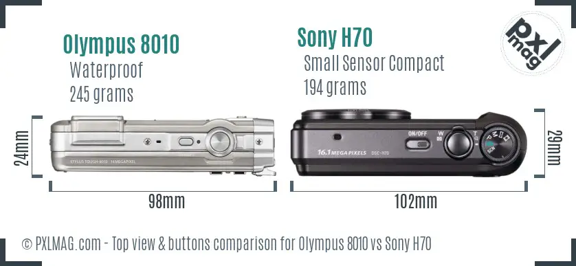 Olympus 8010 vs Sony H70 top view buttons comparison