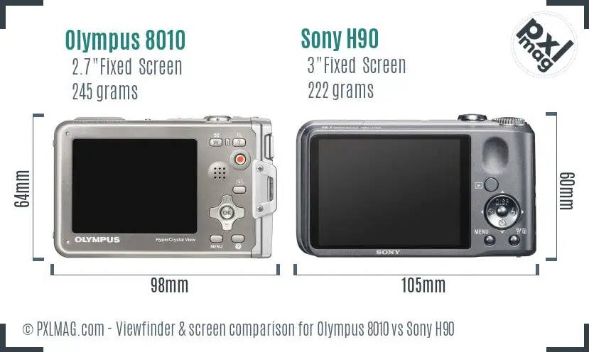 Olympus 8010 vs Sony H90 Screen and Viewfinder comparison