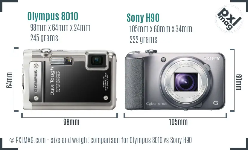 Olympus 8010 vs Sony H90 size comparison