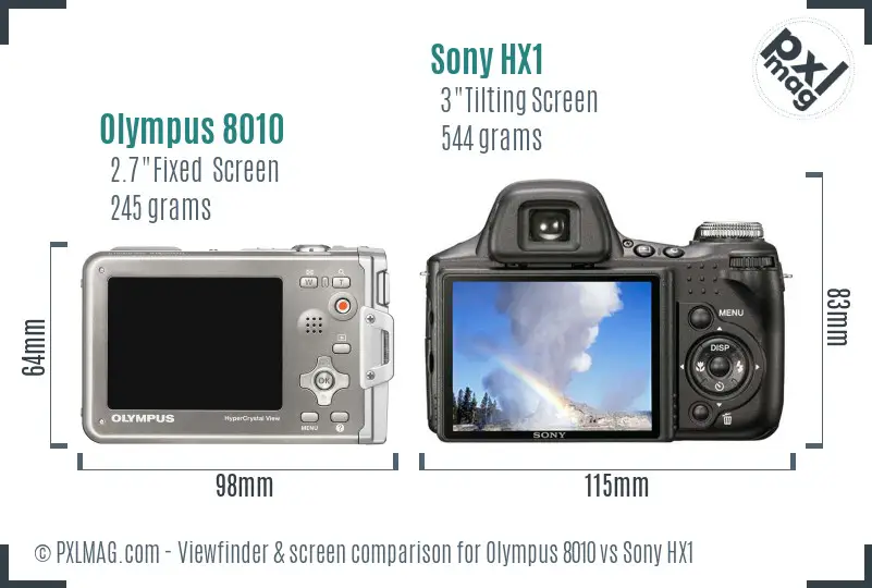 Olympus 8010 vs Sony HX1 Screen and Viewfinder comparison